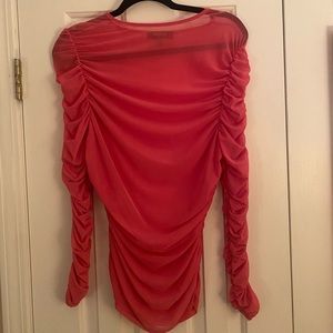 Pink Sheer Mesh Ruched Top